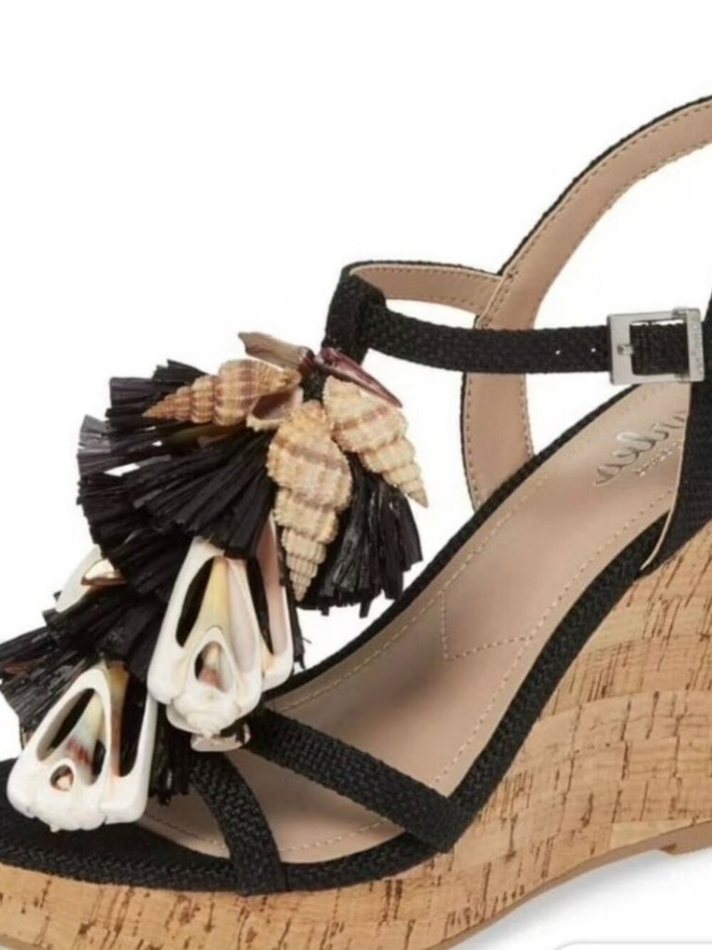 NWT (Other) Charles by Charles David Black Cork Wedge Shell Tassel Sandal. Sz 10 - Picture 2 of 13